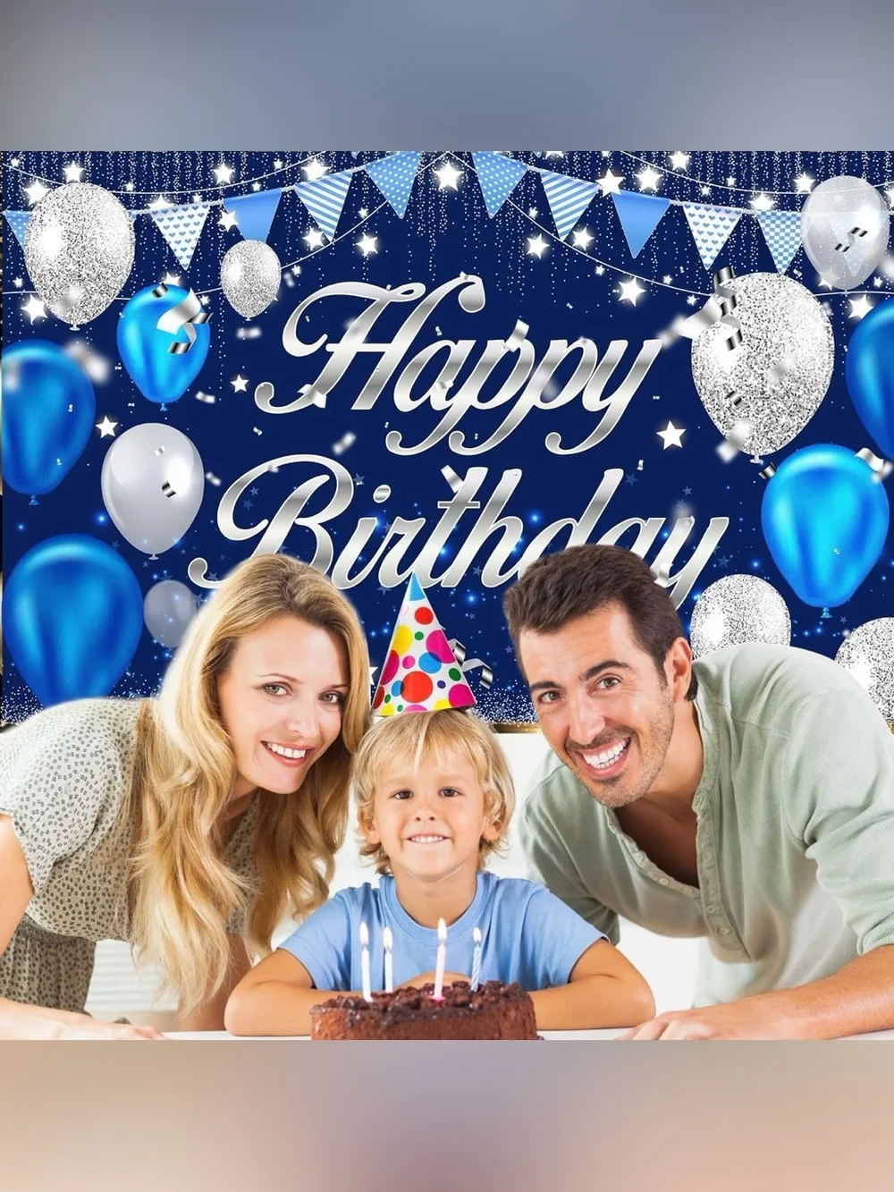 Giant Happy Birthday Banner/ Blue Sliver /Indoor Outdoor 83